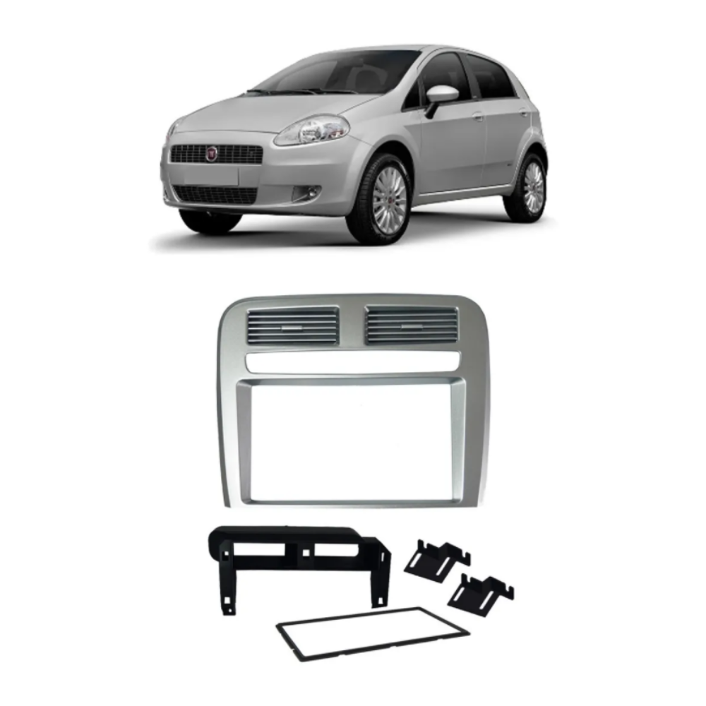 Moldura 2 Din Fiat Punto 08 A 12 Prata Acabamento UV - Imagem 2