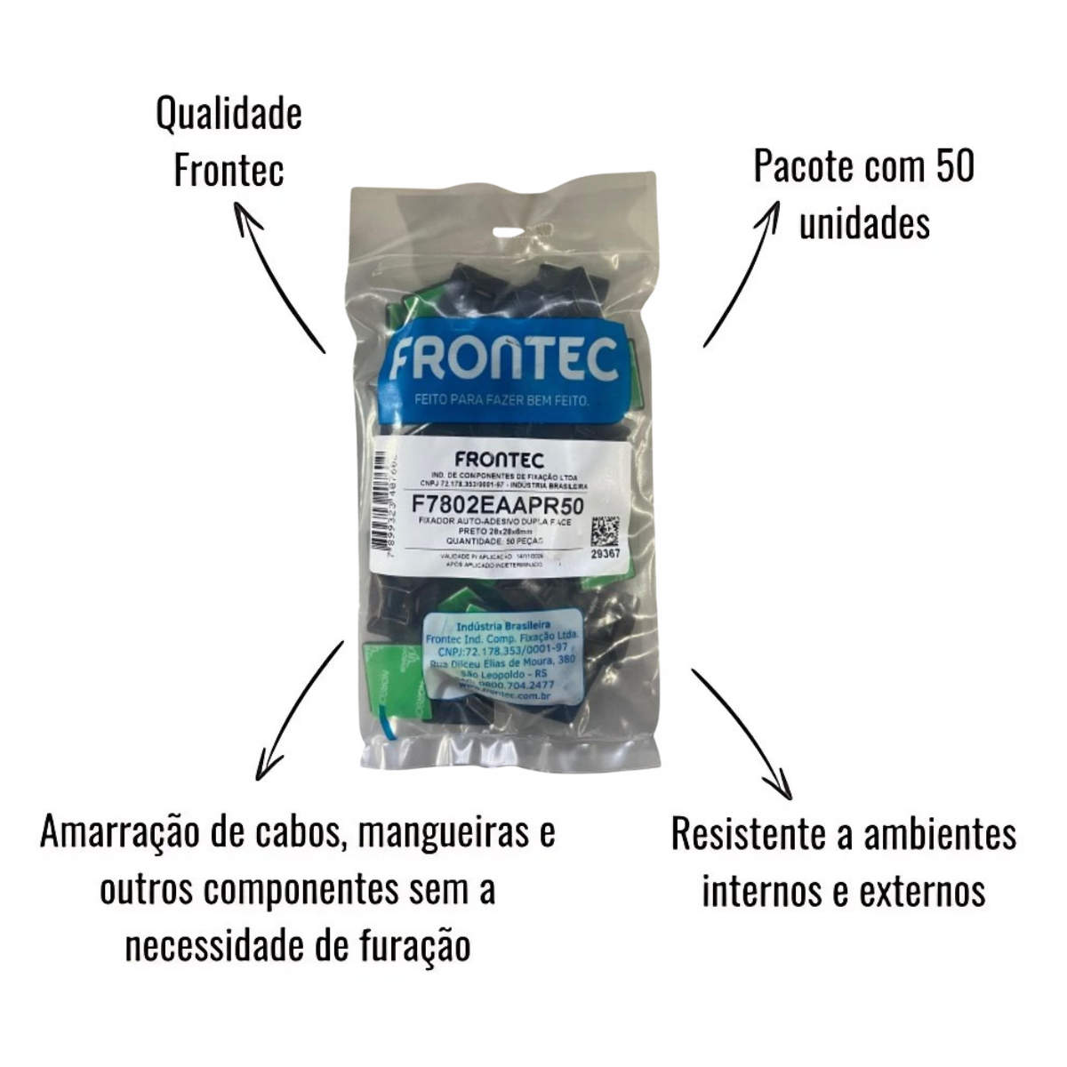 FIXADOR AUTO-ADESIVO DUPLA FACE PRETO 28X28X6MM - 50 pcs - FRONTEC - Imagem 3