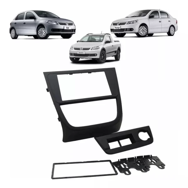 Moldura 2 Din Fiamon Vw Gol G5/ Saveiro/Voyage - Preta Uv