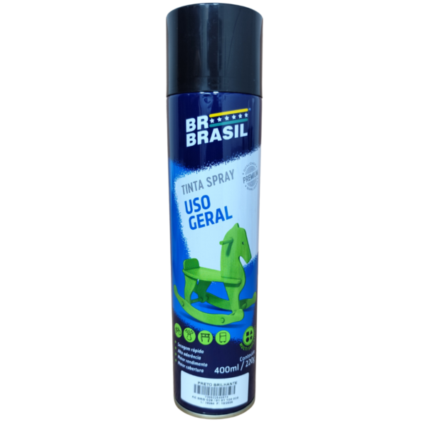 Tinta Spray uso geral Preto Brilhante 400ml BR Brasil