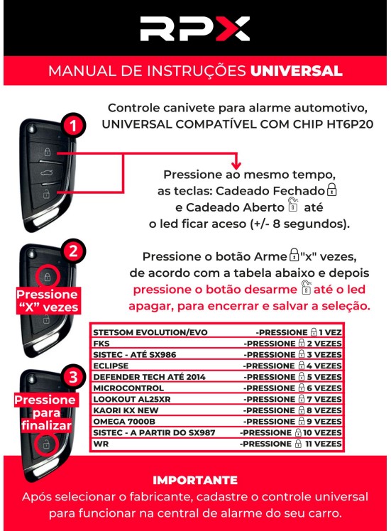 Chave Canivete Compatível Hilux 3BT Universal - RPX - Imagem 3