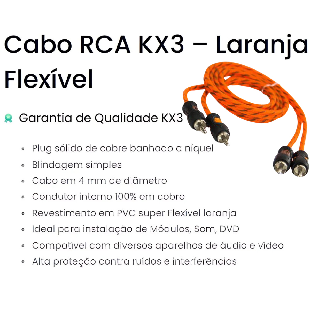 CABO RCA FLEXIVEL LARANJA 1M KX3 PARA USO AUTOMOTIVO - Imagem 2