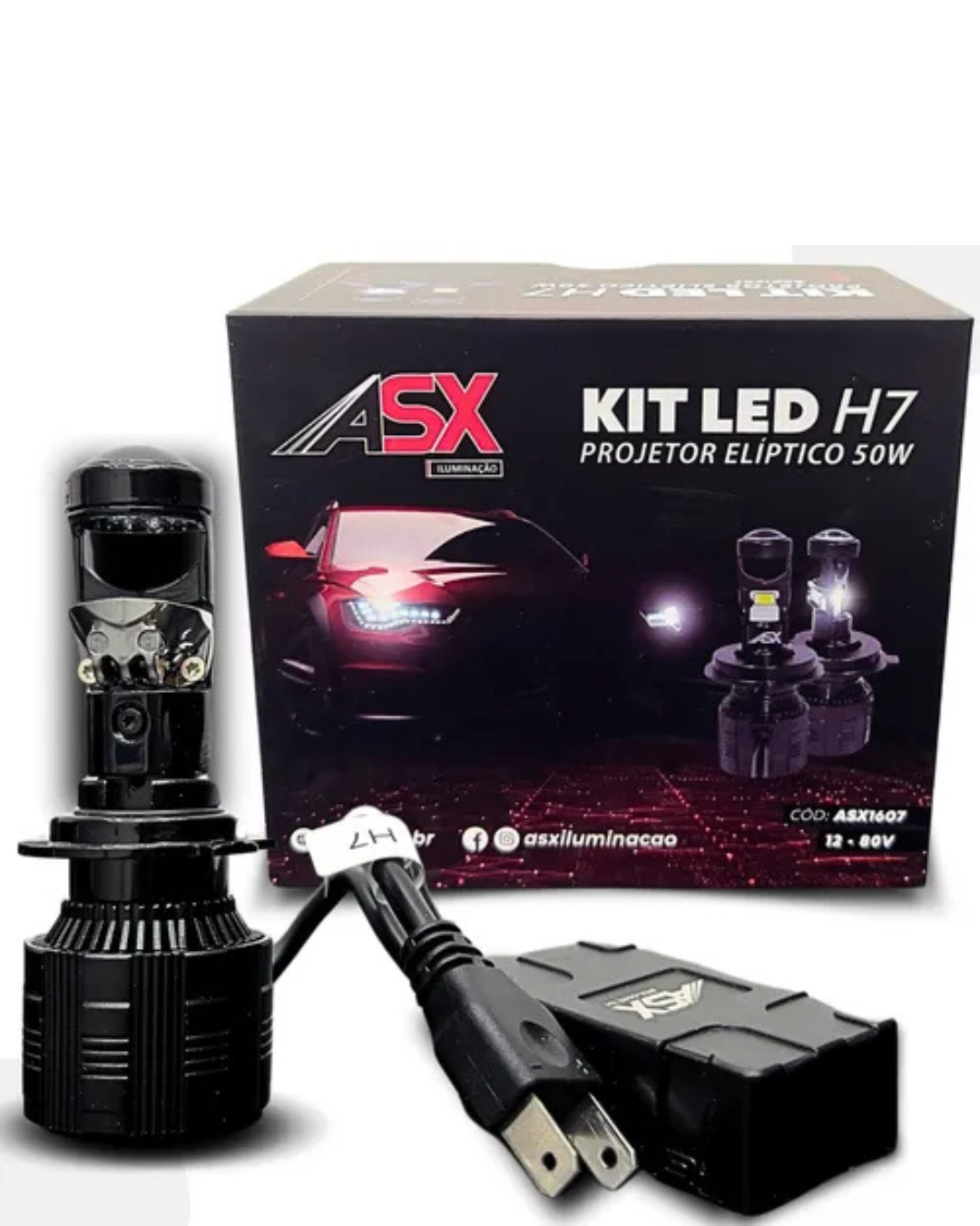 Kit Led HB3/HB4 Progetor Eliptico - 50W - 7.500 Lumens - Bivolt - ASX
