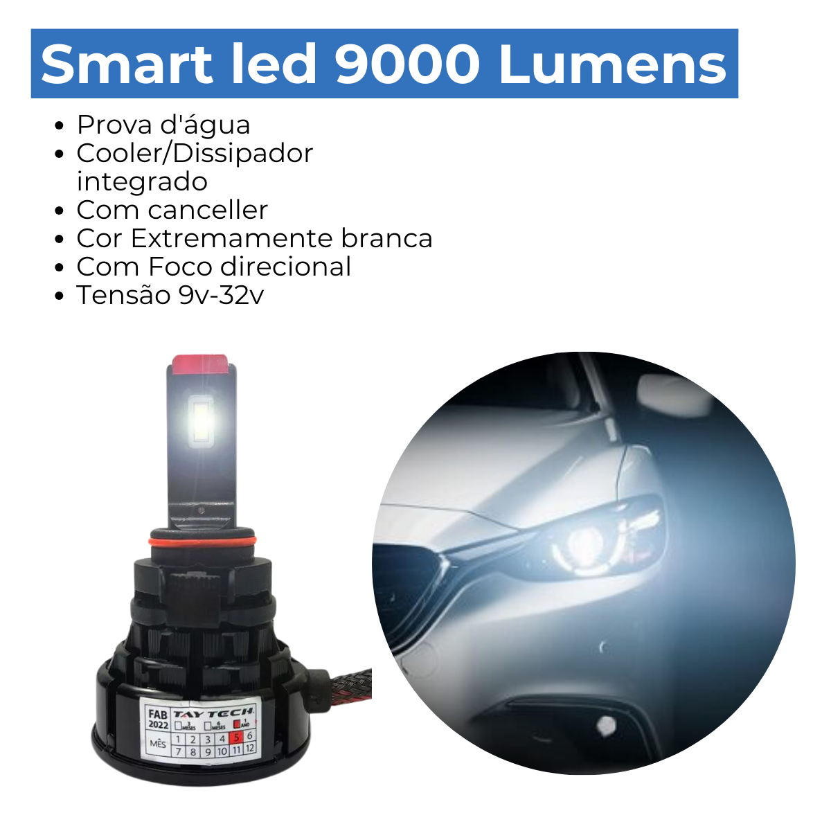Lâmpada Led De Carro Smart Z1 - H3 9000 Lumens - Imagem 2