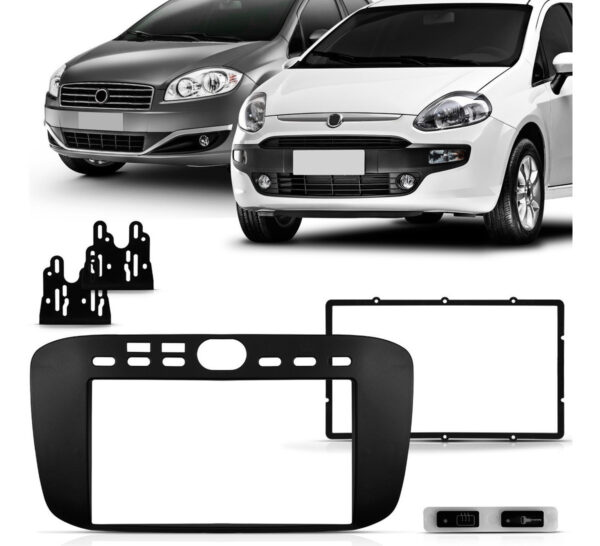 Moldura 2 Din Fiat Punto 2013 a 2017 / Linea  2015 a 2016 - Fiamon Preto Fosco