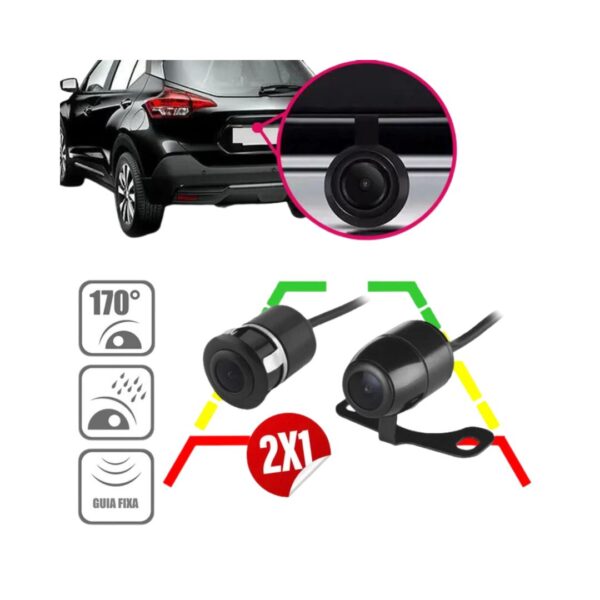 CÂMERA DE RE 2X1 REMOVE GUIA / INVERTE DIANTEIRA / 170 LENTE VIDRO KX3