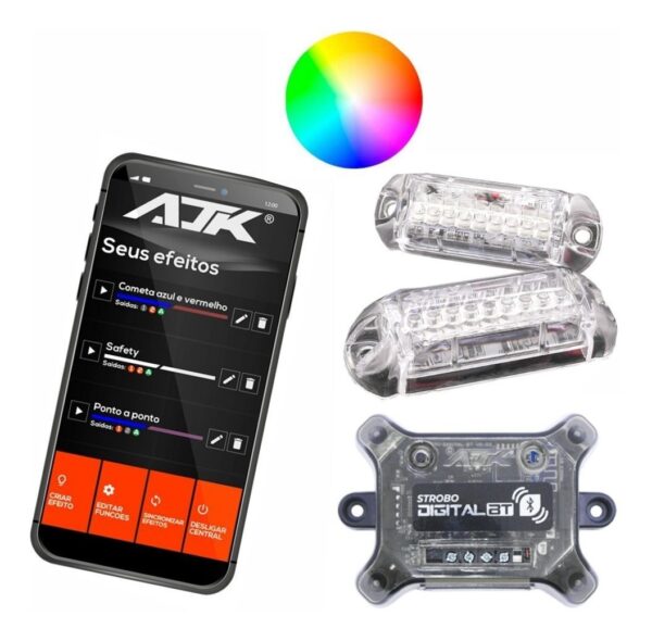 Kit Strobo Digital RGB Bluetooth 02 Faróis 3W + Central AJK