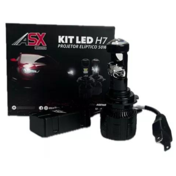 Kit Led H7  Progetor Eliptico - 50W - 7.500 Lumens - Bivolt - ASX