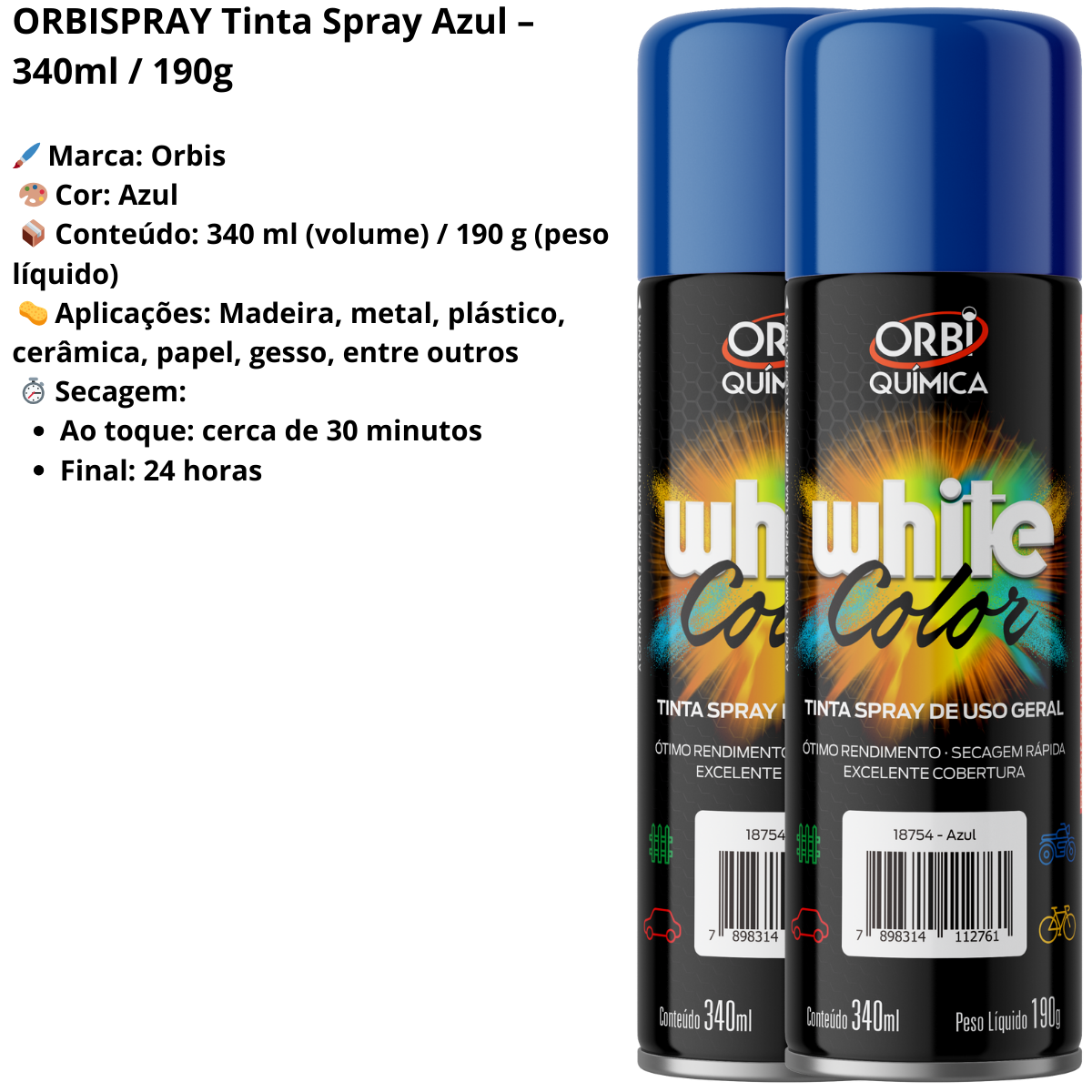 ORBISPRAY TINTA SPRAY AZUL 340ML/190G - Imagem 2