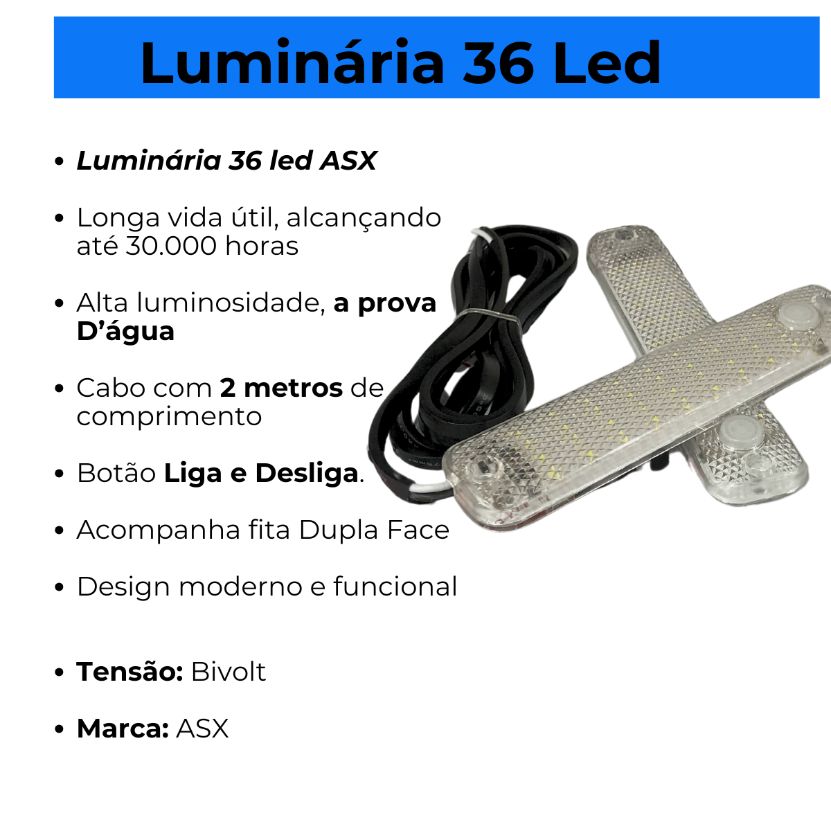 LUMINARIA 36 LED CABO 2MT - ASX - Imagem 3