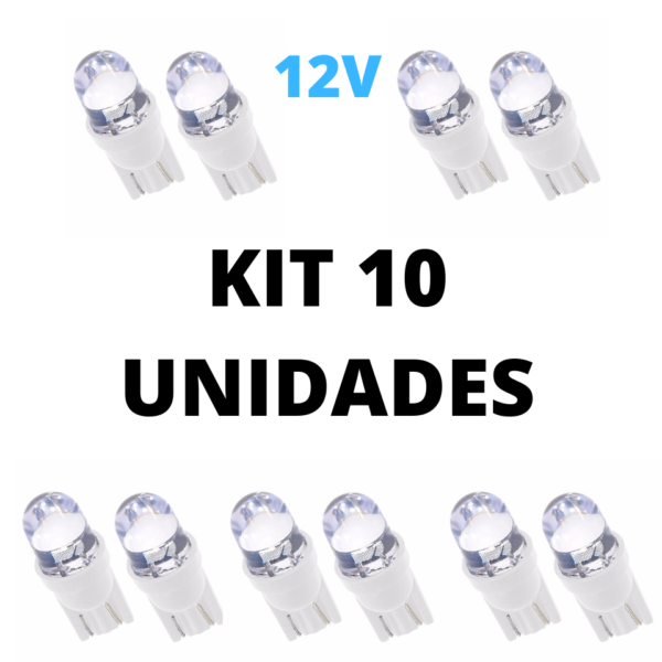 Lampada led T10 1 led branco 12V (10 unidades)
