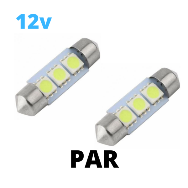 Torpedo led 41mm 3 smd 5050 branco 12V (2 Unidades)