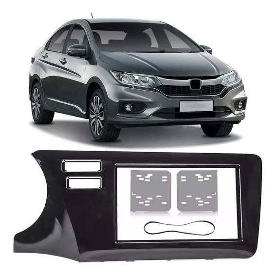 Moldura 2 Din Honda City 15/19 Black Piano c/ Bot Air Bag - Fiamon