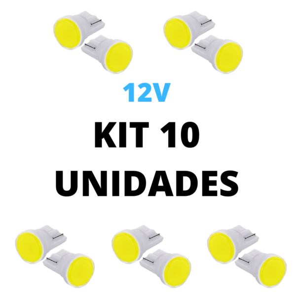 Lampada led T10 COB branco 12V (10 unidades)