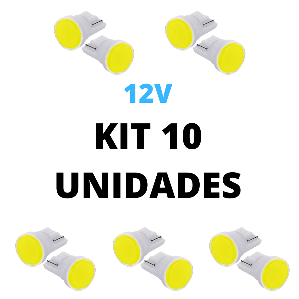 Lampada led T10 COB branco 12V (10 unidades)