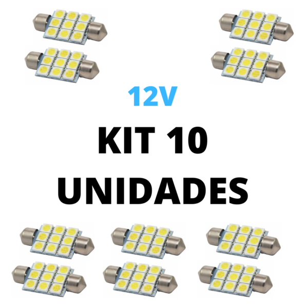 Torpedo led 41mm 9 smd 5050 branco 12V (10 Unidades)