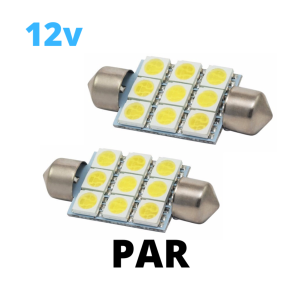 Torpedo led 41mm 9 smd 5050 branco 12V (2 Unidades)