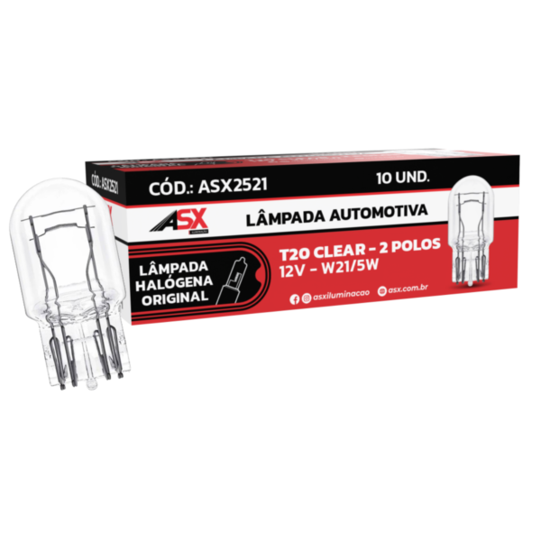 Lâmpada T20 Clear 2 Polos - W21W - 12V - ASX