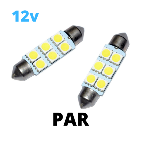 Torpedo led 39mm 6 smd 3528 branco 12V (2 Unidades)